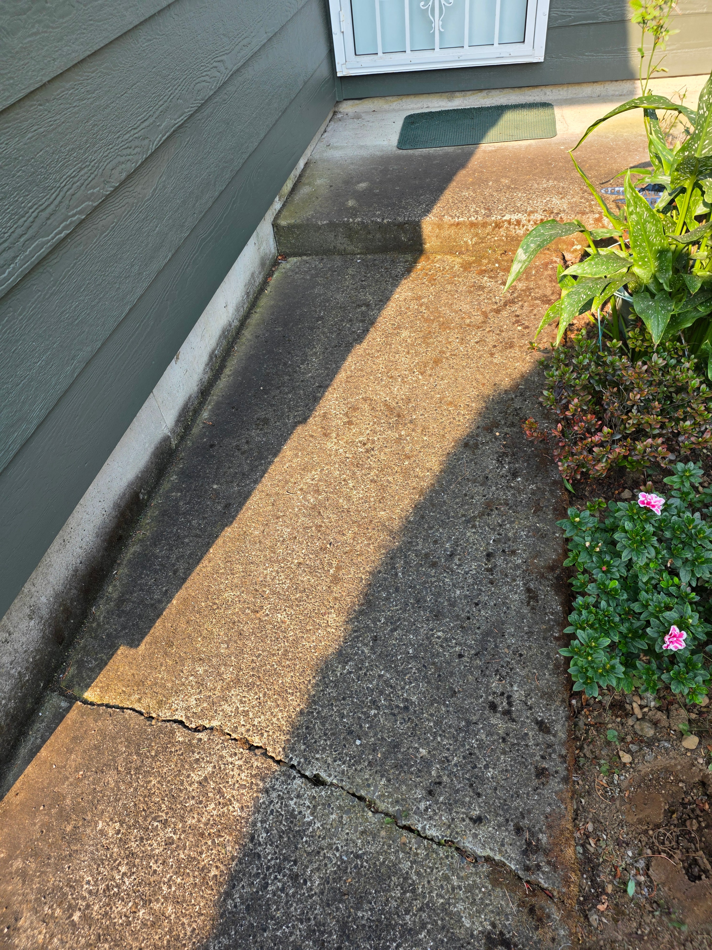 Cracked and heaved driveway surface before demolition